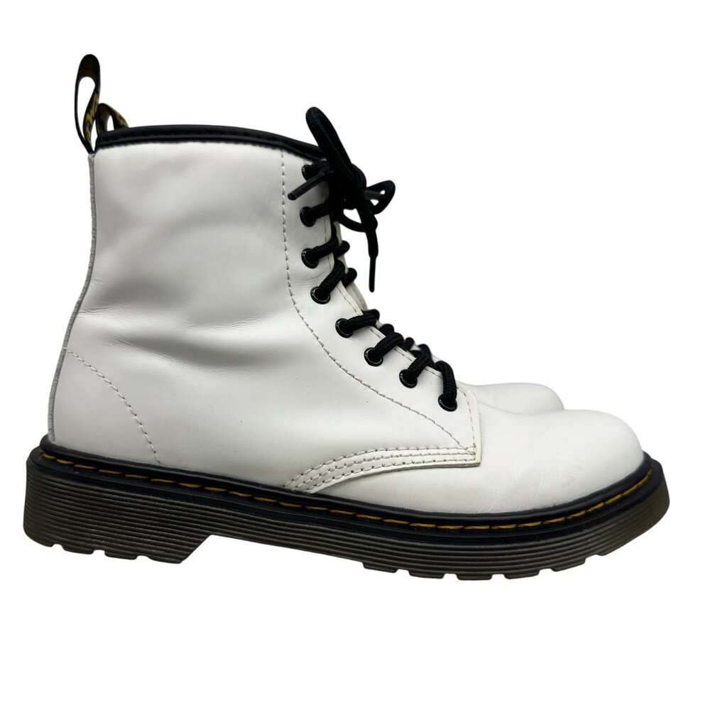 Dr. Martens 1460 White Leather Rubber Sole High Top Boots Side Zip Youth Size 4